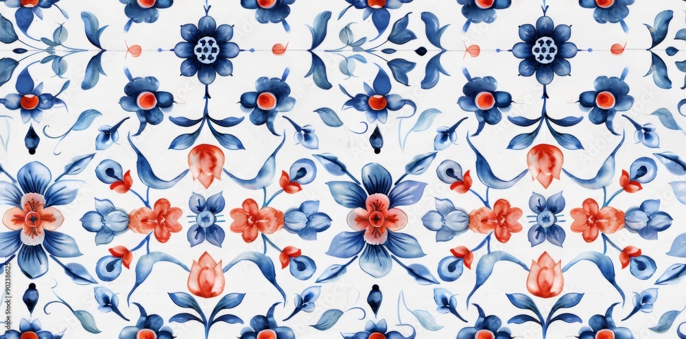 Obraz premium seamless pattern Vibrant blues and reds Shown in watercolor style
