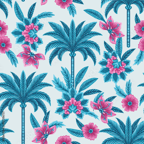 SEAMLESS BARKCLOTH PALM FROND TROPICAL HAWAIIAN FLORAL PATTERN SWATCH