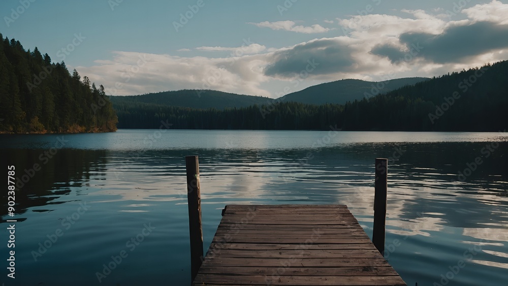 Naklejka premium A breathtaking photograph of the lake with the soft light of an autumn dawn