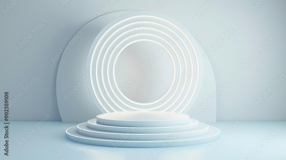 Obraz premium Abstract 3D podium with swirling light patterns, modern art, innovative display