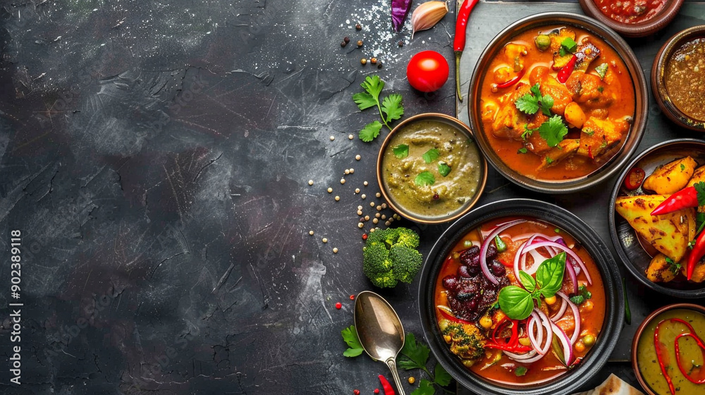 An assortment of traditional Indian dishes beautifully arranged, showcasing the rich and diverse culinary heritage of India.