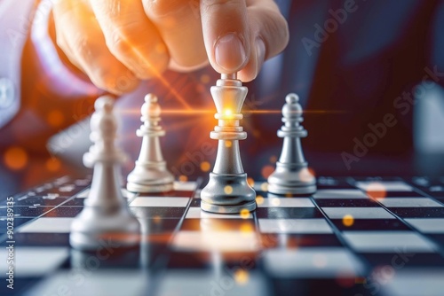 Strategic Move:  A Hand Placing A Chess Piece On The Board