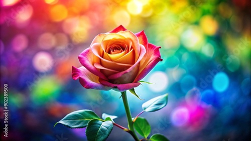 Rose with green stems, Colorful background.