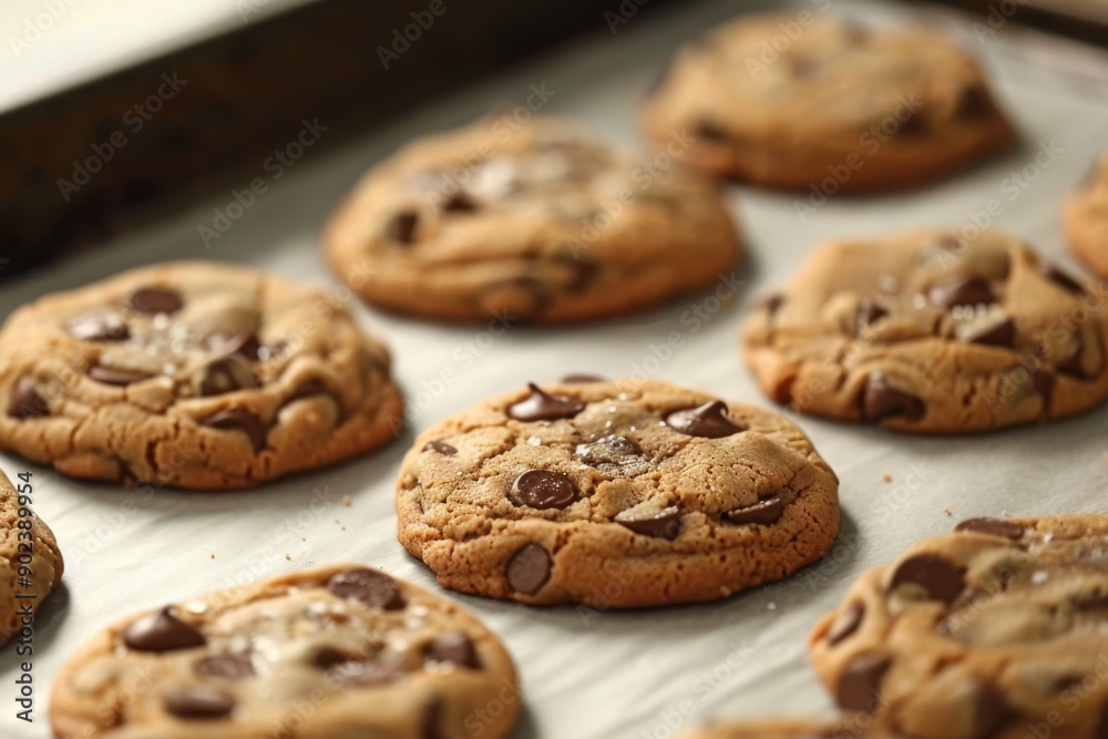 Closeup of Chocolate Chip Cookies on a Baking Sheet Closeup of Chocolate Chip Cookies on a Baking Sheet