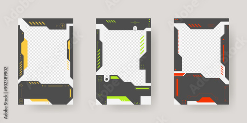 Abstract sci-fi frame. Hud interface design style. Digital futuristic frame element. Cyberpunk style. Design for banner, card, player card game, background.