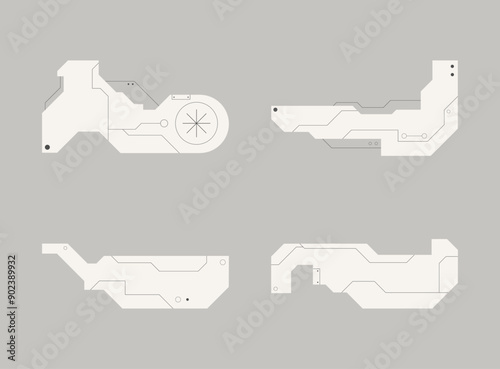 Futuristic element. Cyberpunk decals set. Hud interface design vector.