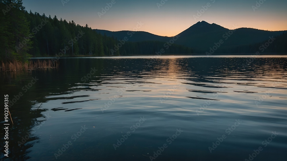 Fototapeta premium The tranquil beauty of the lake highlighted by the soft hues of a winter morning