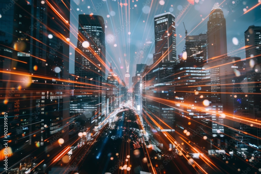 Cityscape with Streaks of Light and Bokeh Cityscape with Streaks of Light and Bokeh