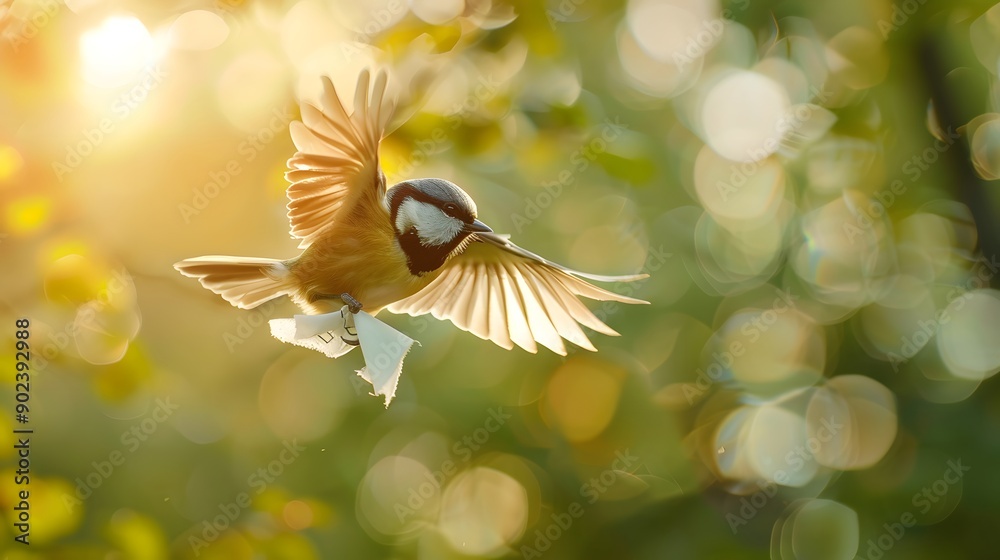 Bird Carrying White Flag: A small bird flying with a tiny white flag clutched in its beak.
Bird Carrying White Flag: A small bird flying with a tiny white flag clutched in its beak.