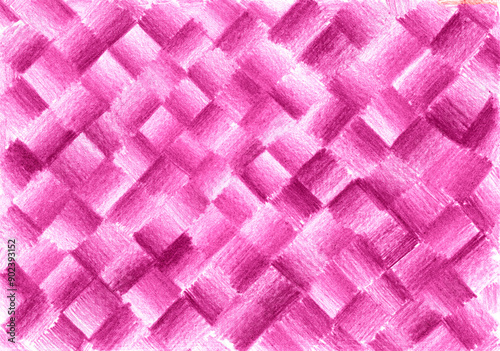 Background filled with pattern drawn by hand with colored pencils. Squares of different colors alternating. Different shades of pink colors. Each square has gradient from light to dark. Abstraction. photo