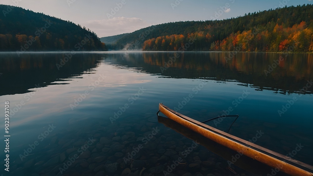 A captivating photograph of the lake with reflections of a peaceful spring evening A captivating photograph of the lake with reflections of a peaceful spring evening