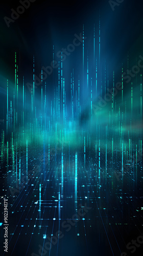 Digital technology blue green future lines abstract graphic poster background with generative