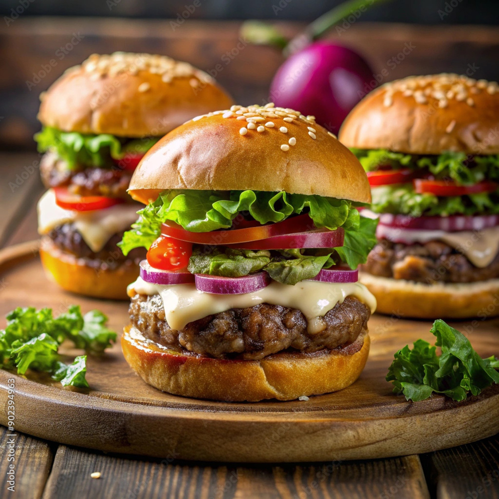 Mexican Cheeseburger with beef, lettuce, tomato, cheese, cucumber with beautiful background Mexican Cheeseburger with beef, lettuce, tomato, cheese, cucumber with beautiful background