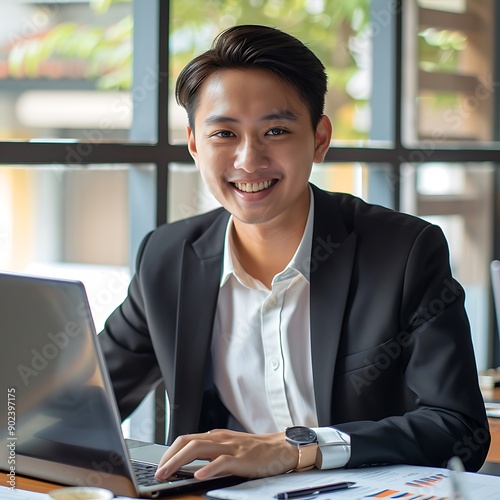 Asian businessman male portrait at his workplace
