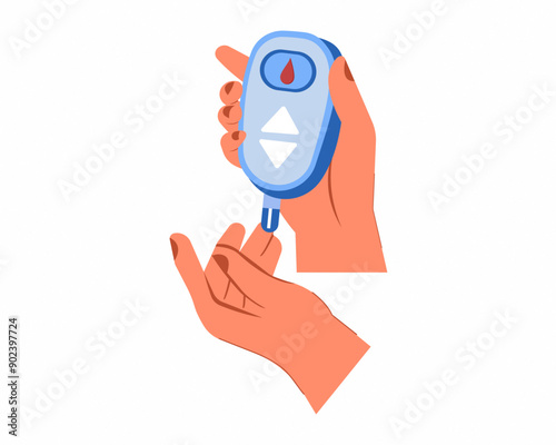 man using glucometer checking blood sugar level Diabetes control and healthcare