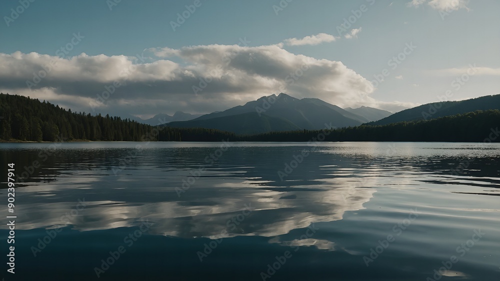 The tranquil beauty of the lake showcased in the rich hues of an autumn evening The tranquil beauty of the lake showcased in the rich hues of an autumn evening