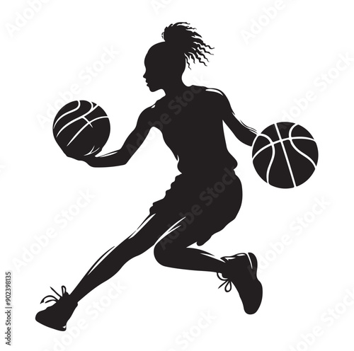 Silhouette of Basketball Player in Action Jumping with Ball

