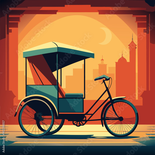 Silhouette Rickshaw Transportation Distressed Image