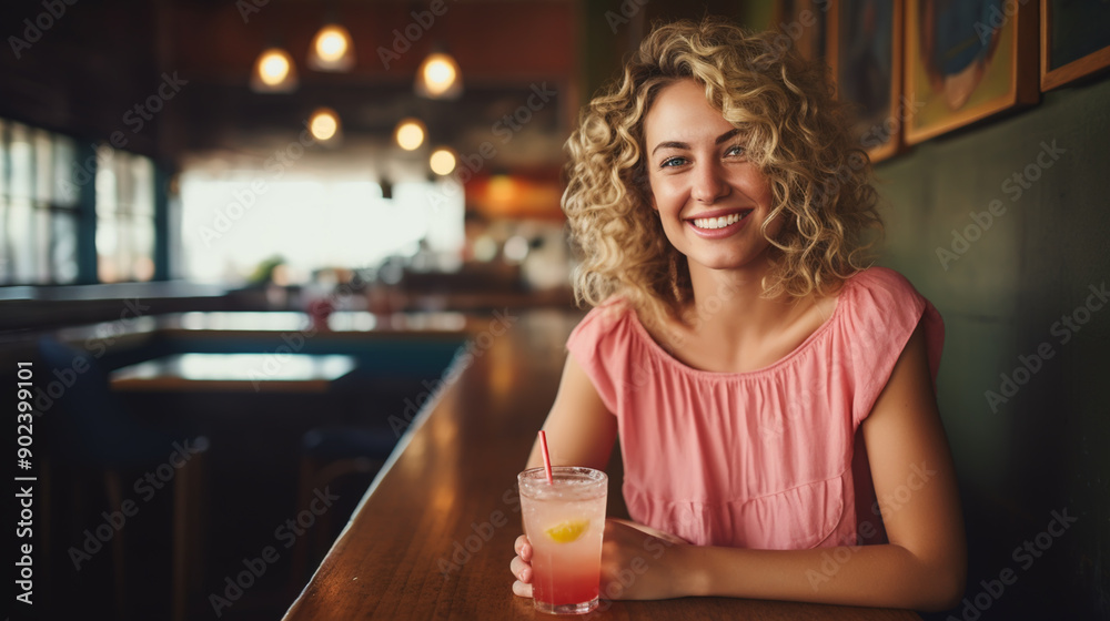 Young beautiful blonde girl in a luxurious dress at the bar. Young beautiful blonde girl in a luxurious dress at the bar.