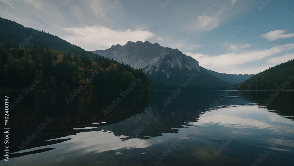 The serene essence of the lake captured in the warm colors of a summer evening The serene essence of the lake captured in the warm colors of a summer evening