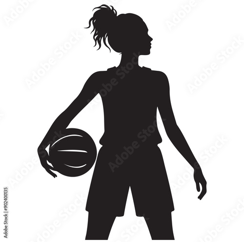 Silhouette of Basketball Player in Action Jumping with Ball
