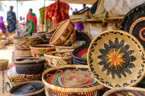 Colorful Woven Baskets at an African Market