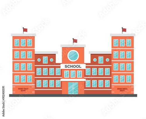 School building icon with brick elements in the wall. Vector illustration.