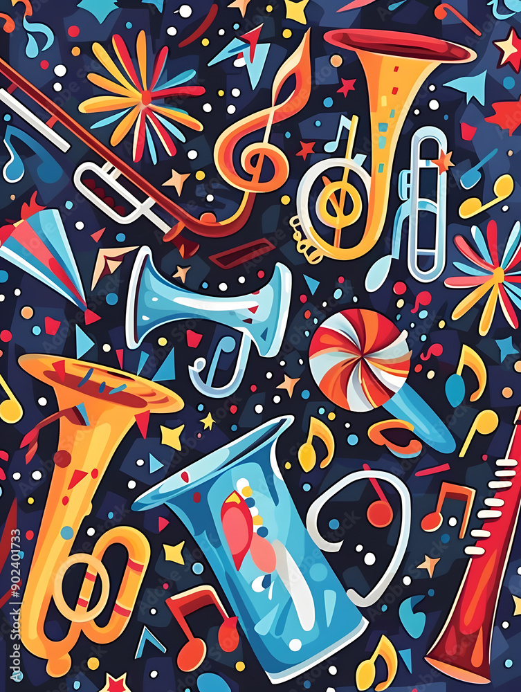 2D illustrated New Year card in a cute graphic style 2D illustrated New Year card in a cute graphic style