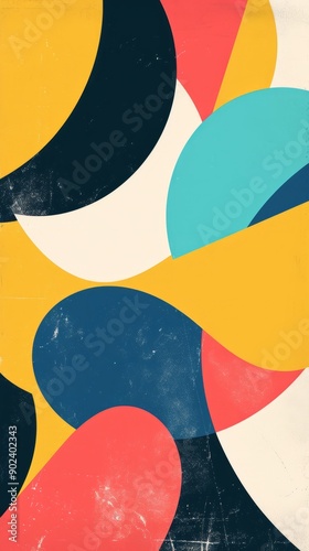 Abstract background with colorful curved shapes, a vintage look, and a distressed texture.