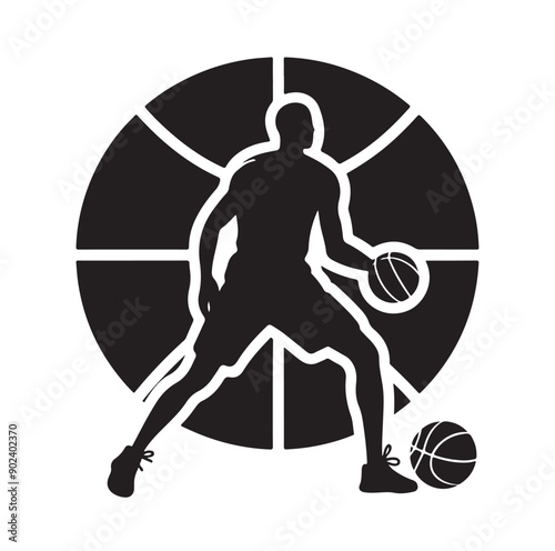 Silhouette of Basketball Player in Action Jumping with Ball
