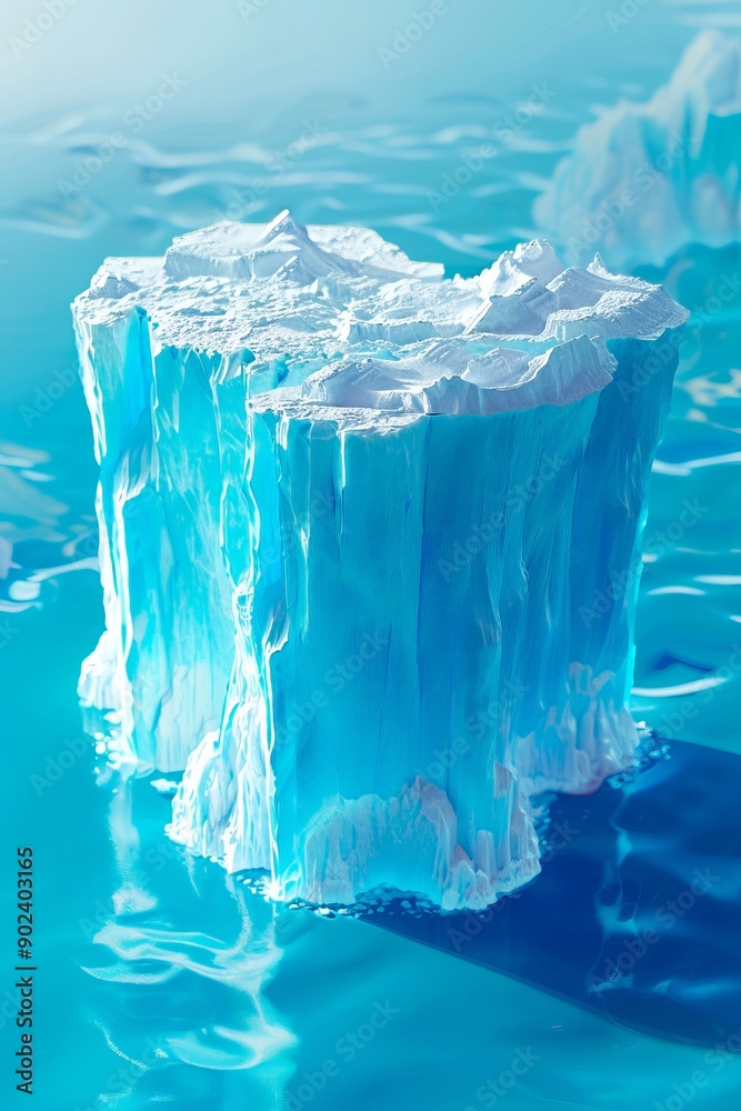 Fototapeta premium A large iceberg floating in the ocean with a blue background