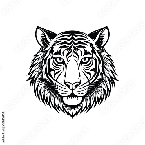 head of tiger tiger, animal, cat, head, vector, wild, tattoo, illustration, face, mammal, wildlife, feline, predator, nature, lion, fur, big, black, silhouette, design, carnivore, wildcat, power, logo © Akash