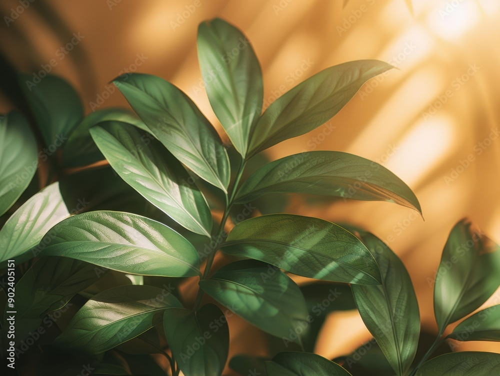 custom made wallpaper toronto digitalLush green leaves bathed in warm sunlight. AI.