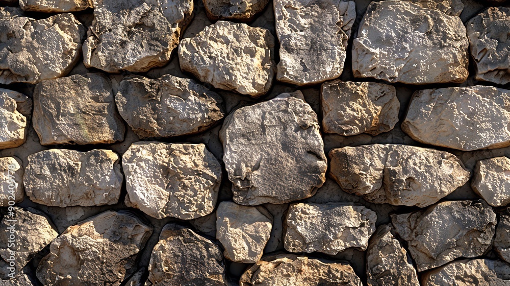 A brick wall made of various rocks and stones