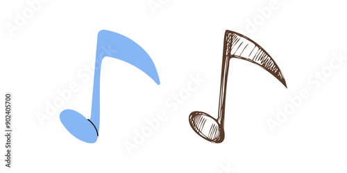 Vector flat and hand drawn sketch style music Illustration. Musical note sketch. Back to School.