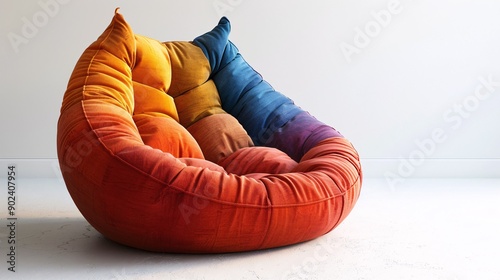 Multicolored bean bag chair isolated on a white background.