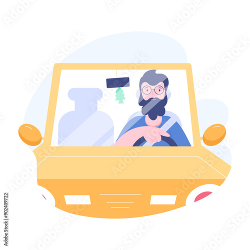 Character based flat style illustration of driving 