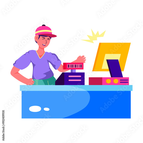 An illustration of cashier in flat style 