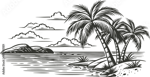 beach scene hand drawn vector illustration 