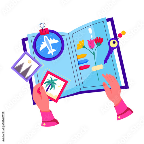 A flat style illustration of travel memories 