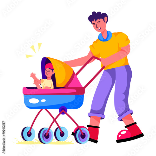 A flat illustration of baby walk 