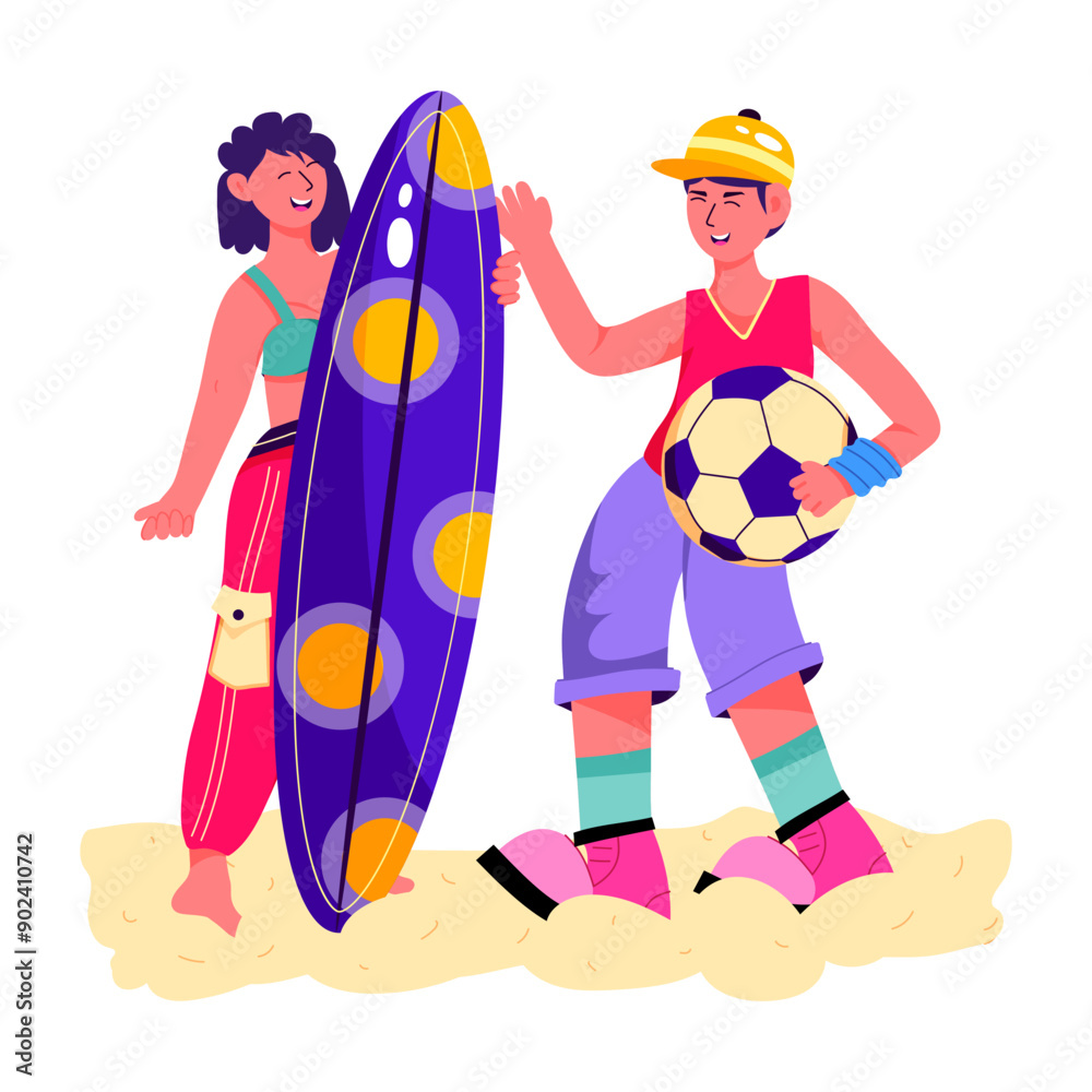 A flat character illustration of beach sports A flat character illustration of beach sports