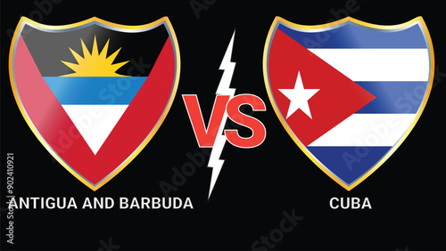Antigua and Barbuda vs Cuba Football Face-Off: Versus Flags on Dramatic Black Background