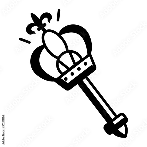 A royal scepter icon designed in outline style 