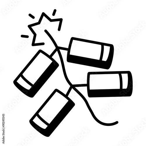 A linear style icon of firecrackers 