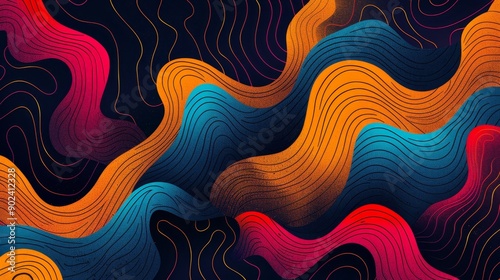 Vibrant orange fractal waves pattern, seamless vector backdrop