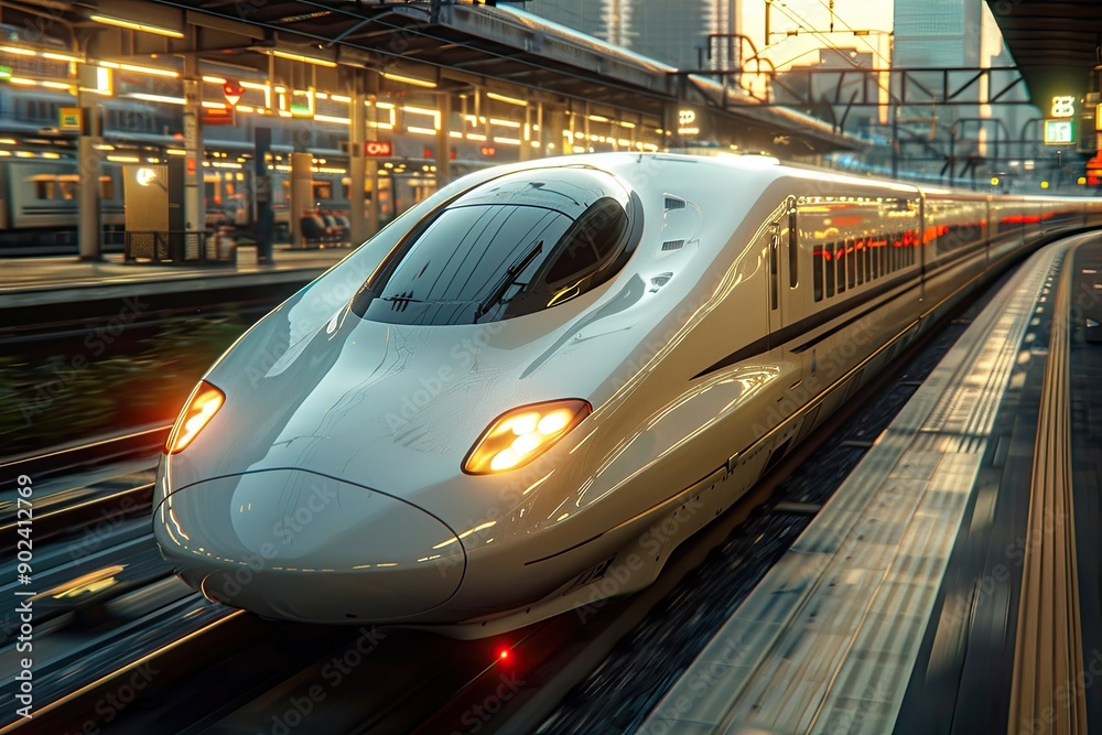 Fototapeta premium High-speed bullet train powered by AI