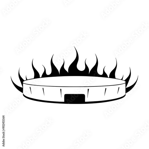 Stadium, arena engulfed in flames, symbolic of passion and competition, line art