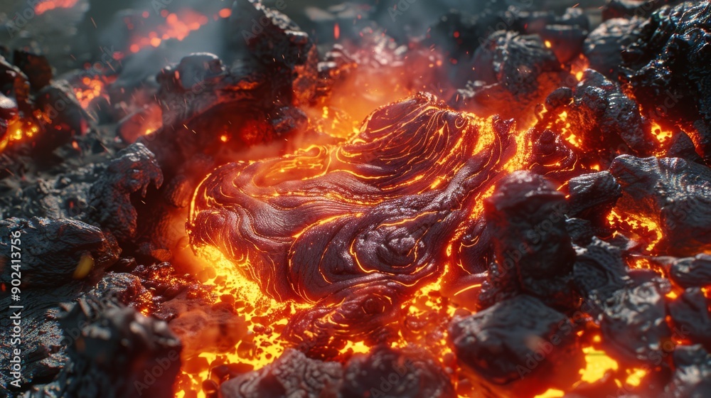 Fiery Crater: Close-up of Volcano's Lava Filled Crater Illuminated by Natural Light Fiery Crater: Close-up of Volcano's Lava Filled Crater Illuminated by Natural Light