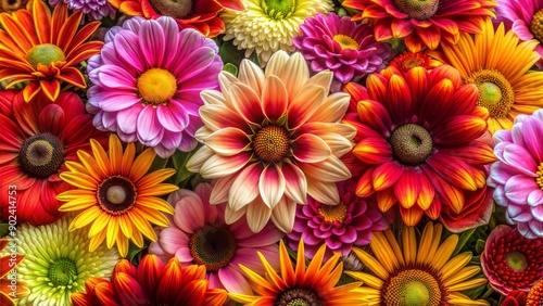 Blooming Beauty: Close-Up of Colorful Flowers in Full Bloom, Creating a Vibrant and Cheerful Floral Background for Design Enthusiasts and Nature Lovers
